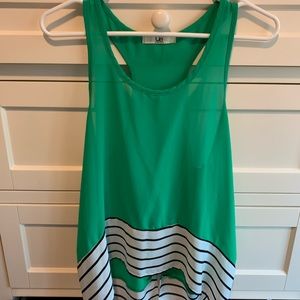 High low green tank with stripes and open back